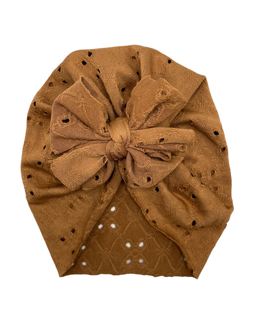 Coffee Eyelet Turban Wrap